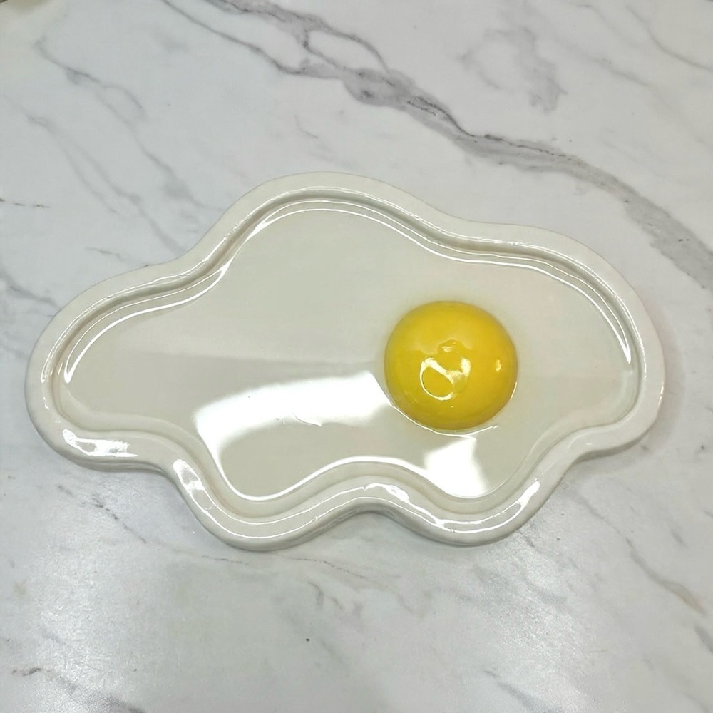 Sunny Side Up Egg Trinket Dish - Handmade - White & Yellow - Picture 4 of 10